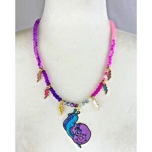 Purple Pink Snail Skull Pendant Necklace Handmade Beaded Jewelry Kawaii Cute